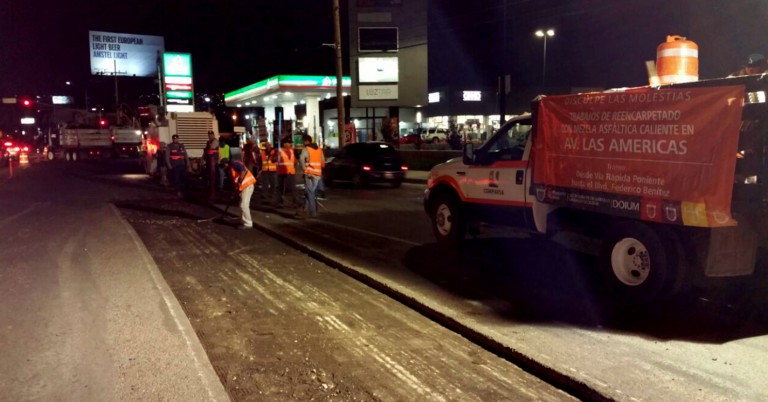 Gobierno municipal continúa rehabilitación de avenida las Américas en horario nocturno