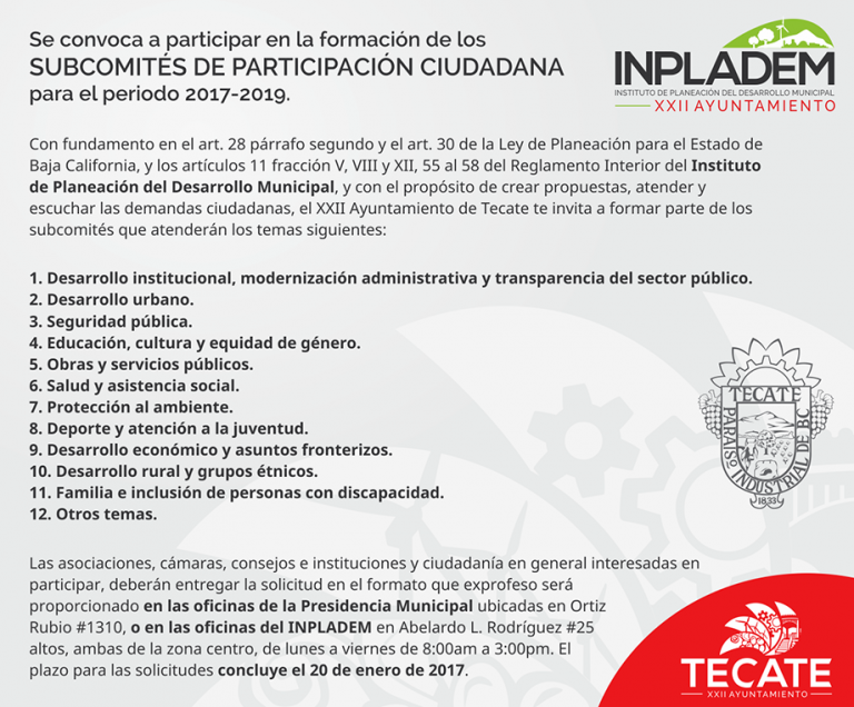 Invita XXII Ayuntamiento a participar en Subcomités Ciudadanos