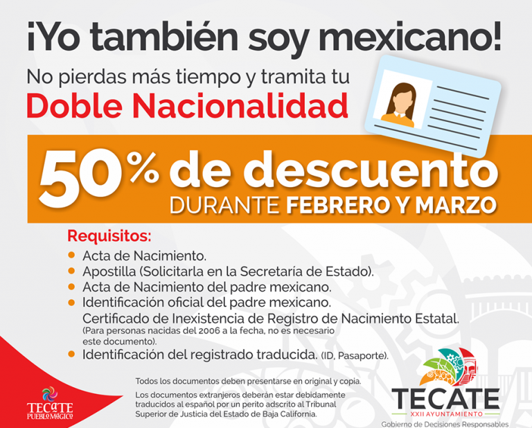 Gobierno Municipal de Tecate invita a que realices el trámite de doble nacionalidad