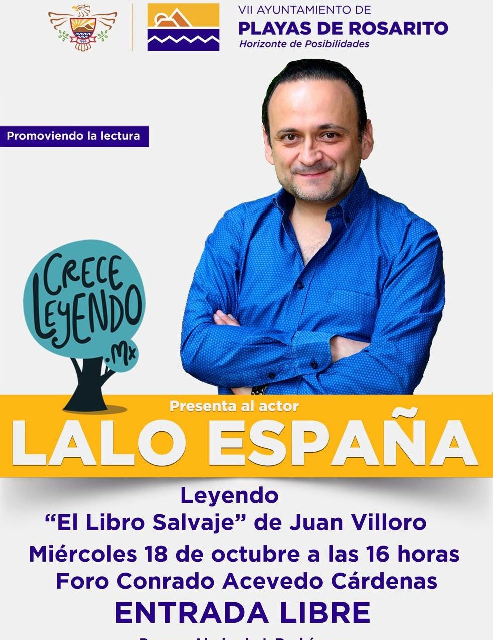 Actor Lalo España leerá “El libro salvaje”de juan villoro en IMAC