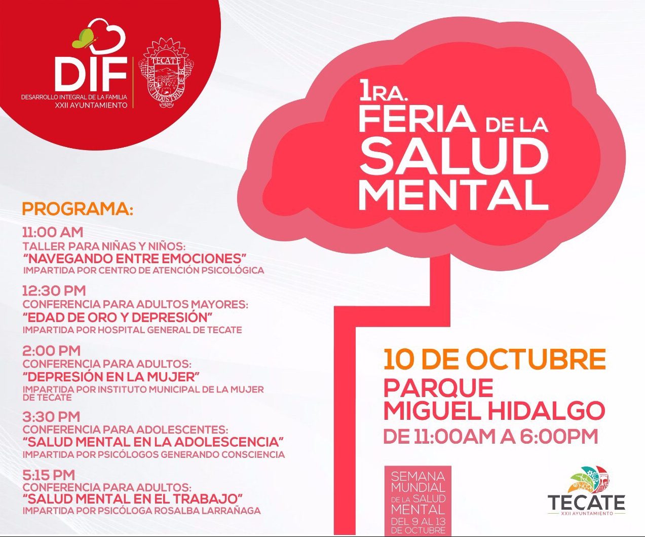 Realizará DIF Tecate 1ra. Feria de la Salud Mental en Tecate