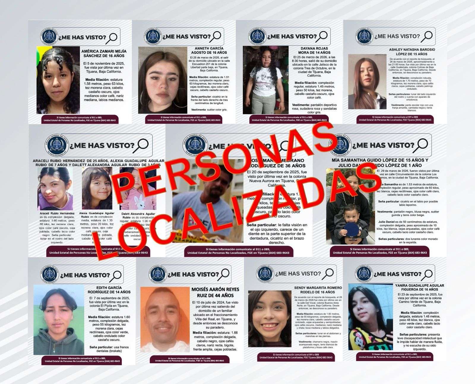 LOCALIZAN A 14 PERSONAS REPORTADAS COMO DESAPARECIDAS