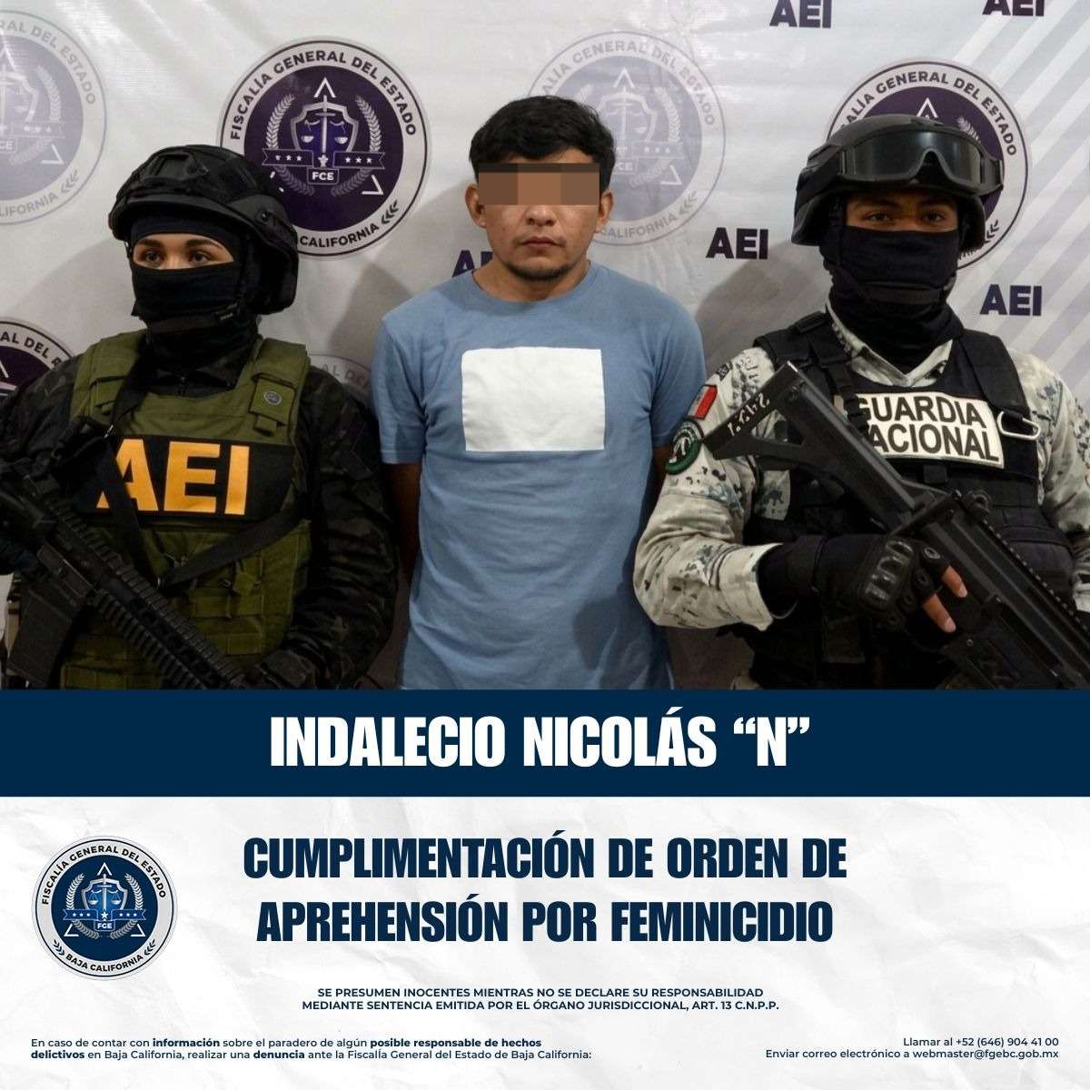 FGE CUMPLIMENTA ORDEN DE APREHENSIÓN CONTRA FEMINICIDA